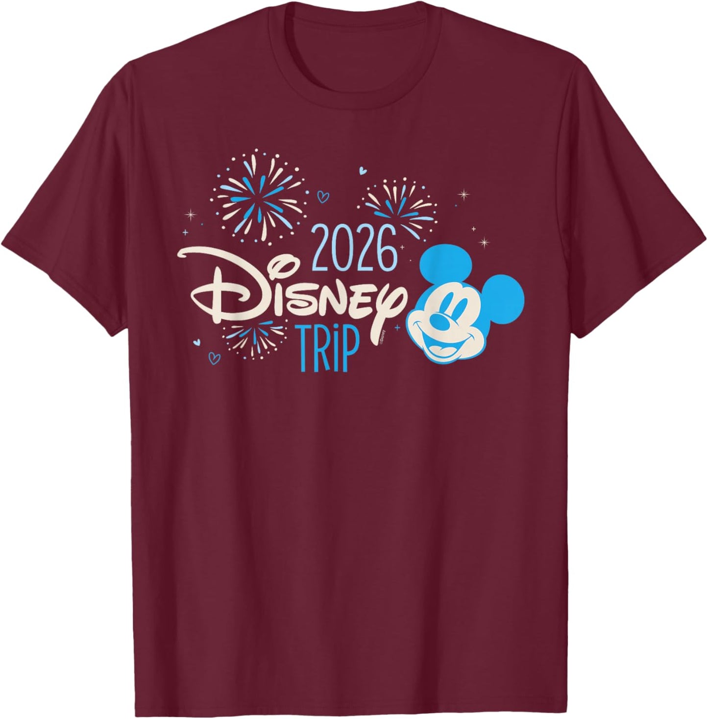 Disney Mickey Mouse & Fireworks 2026 Disney Trip Vacation T-Shirt - T-Shirt | Maroon