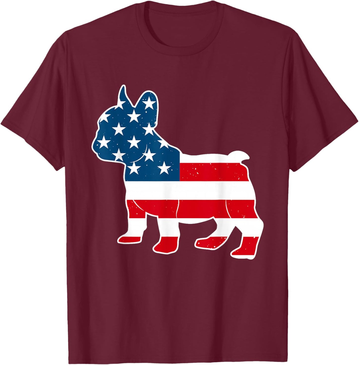 French Bulldog Patriotic American Flag Frenchie 4th of July T-Shirt - T-Shirt | Maroon