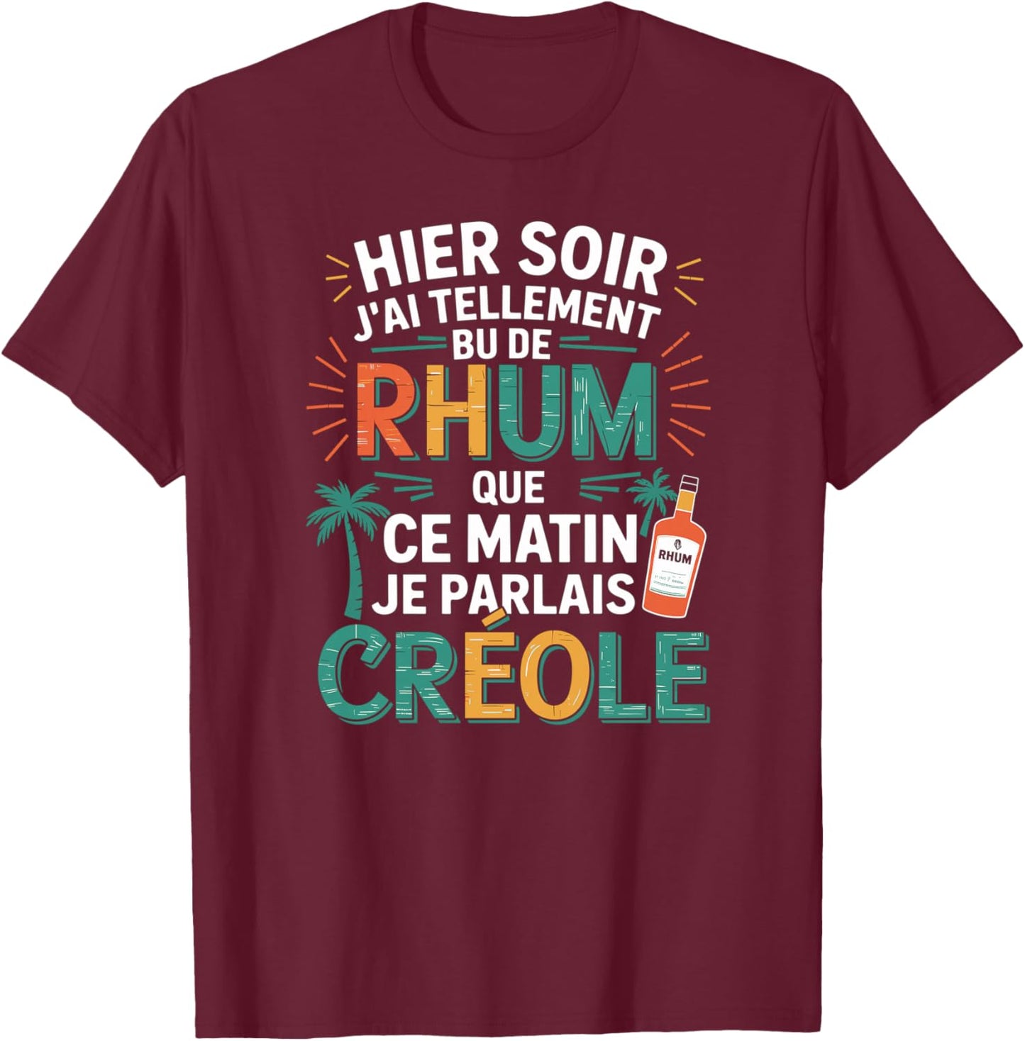 Hier J’AI Tellement Bu de Rhum Ce Matin Je Parlais Créole Haut de Gamme T-Shirt - T-Shirt | Maroon