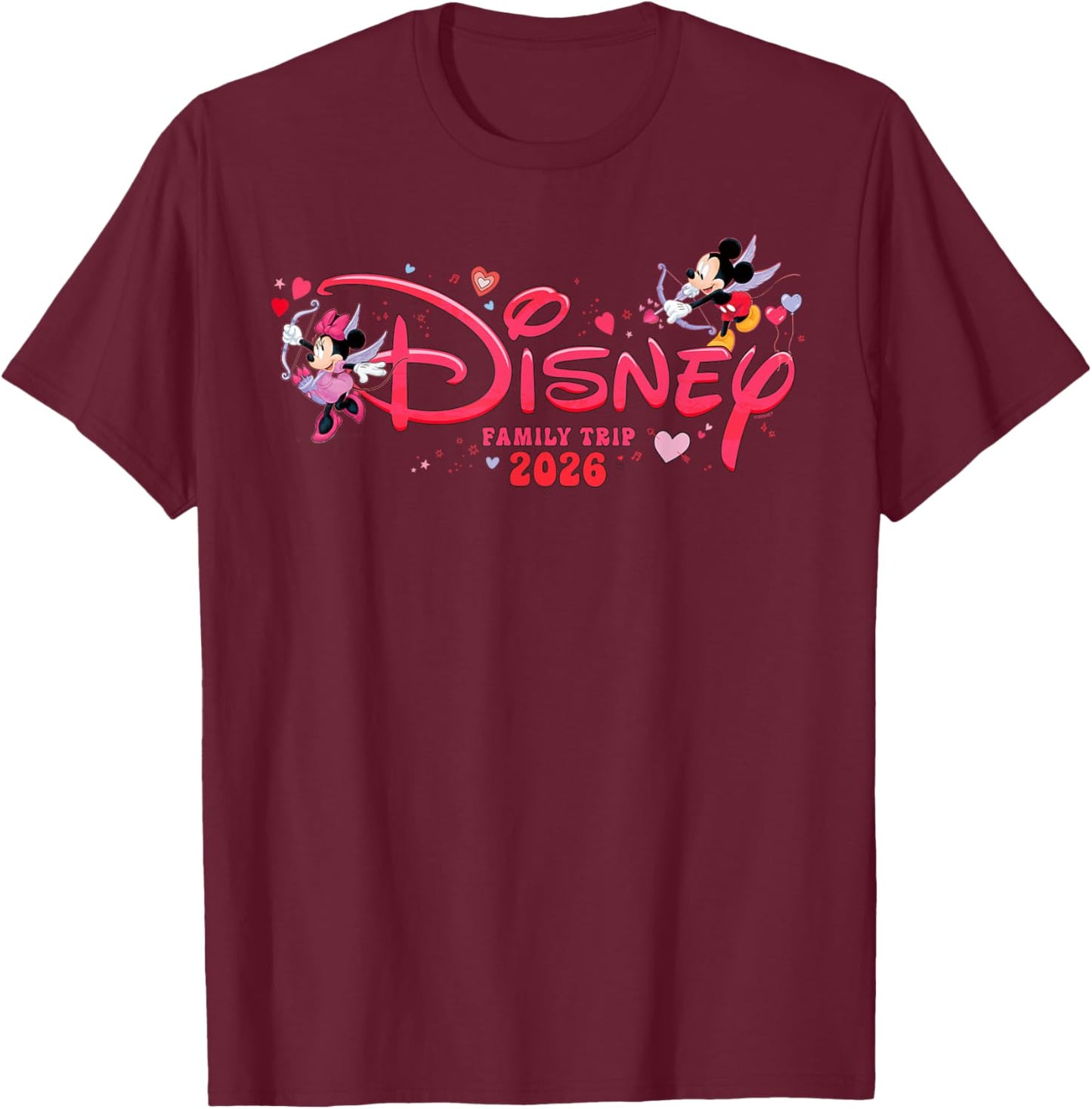 Disney Mickey & Minnie Valentine's Day Family Trip 2026 Logo T-Shirt - T-Shirt | Maroon