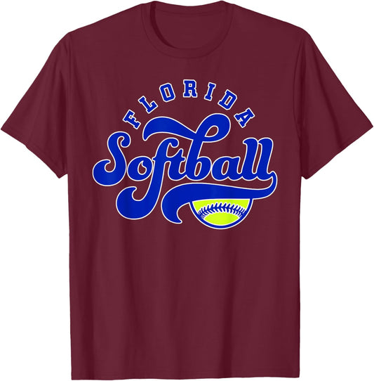 Florida Softball Vintage Kids Team Retro Softball Fan T-Shirt - T-Shirt | Maroon
