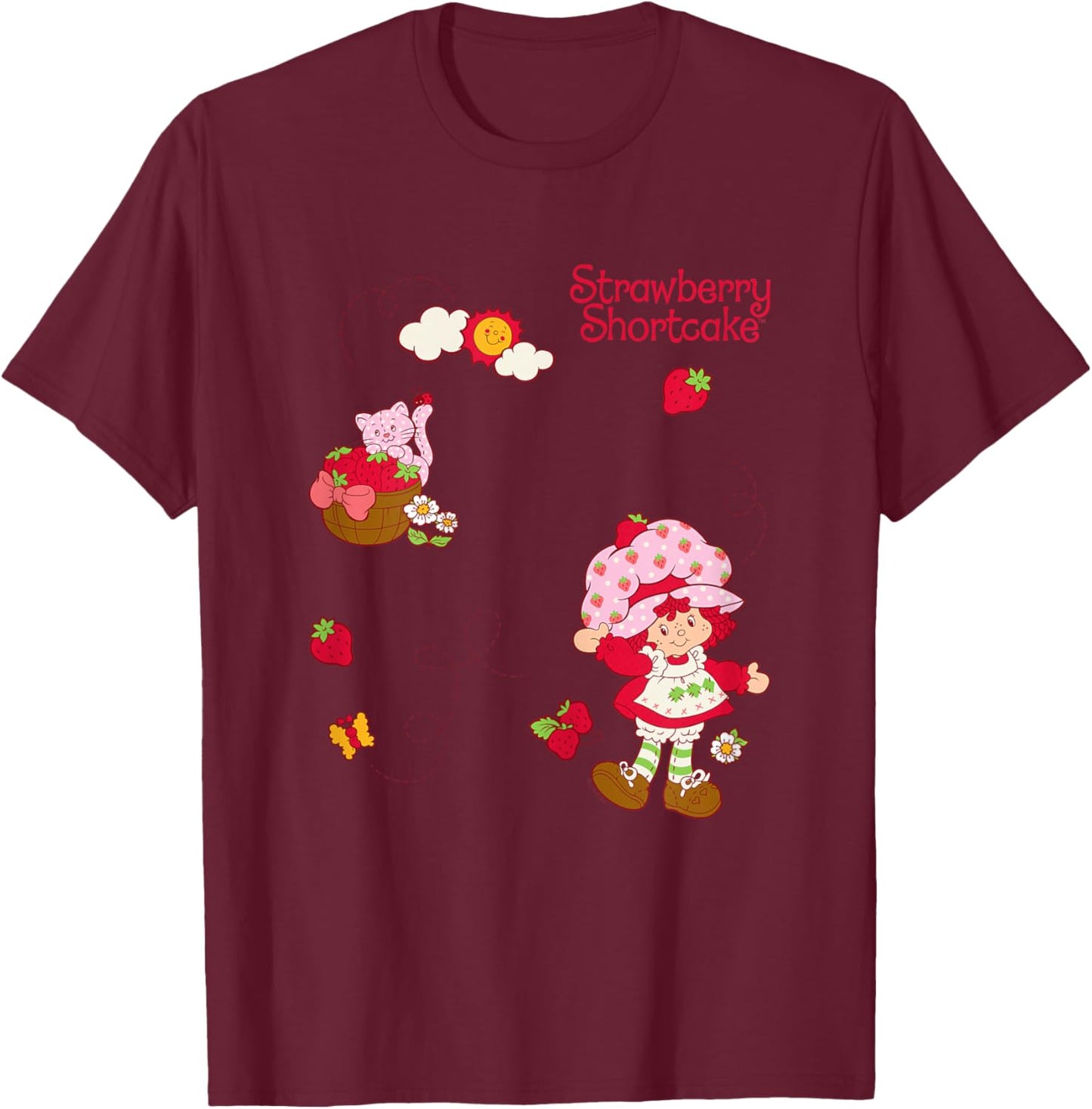 Strawberry Shortcake - Oversized Faux Multi Hit T-Shirt - T-Shirt | Maroon