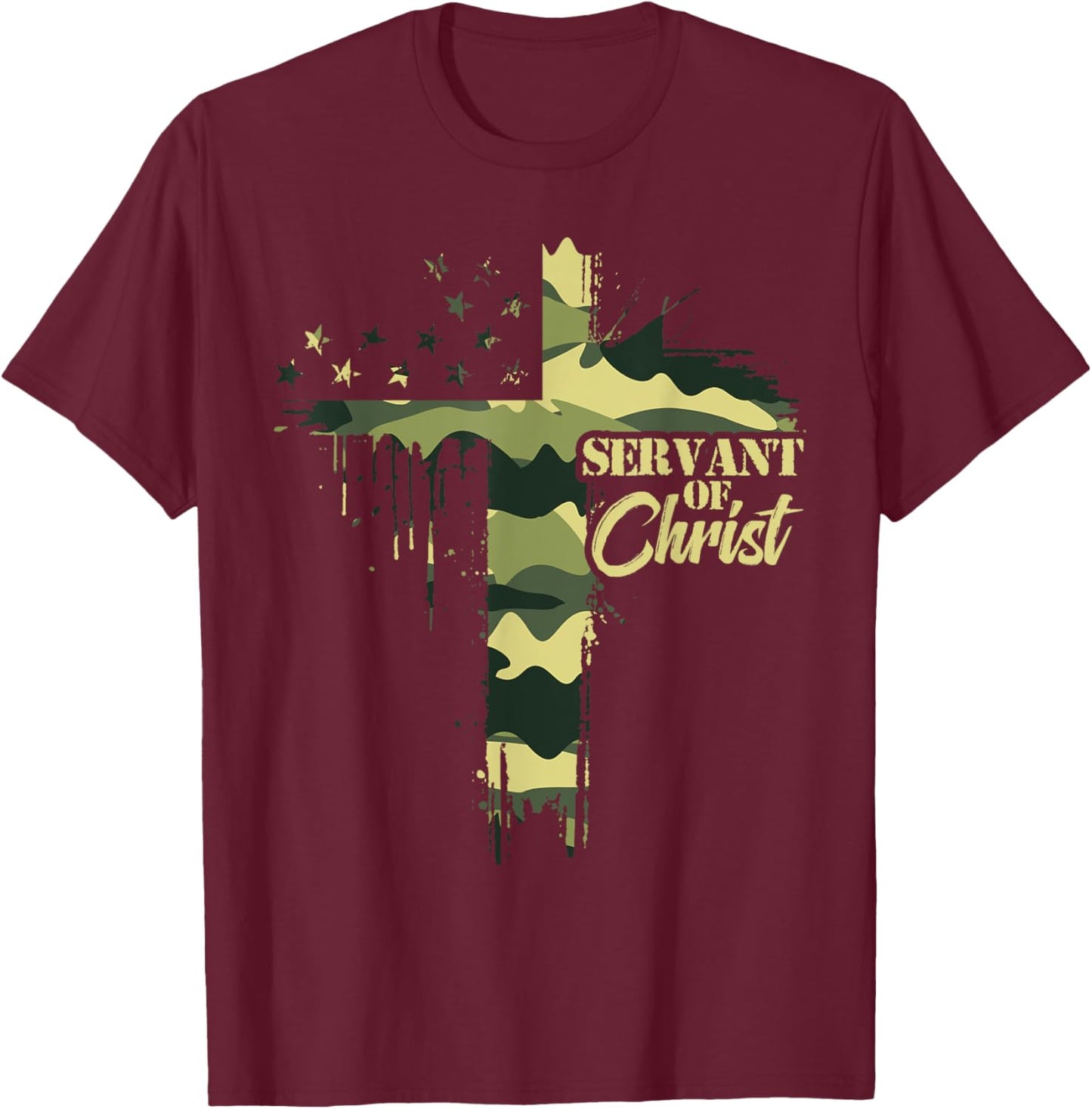 Camo Flag Camouflage Cross Christian Dad Servant of Christ T-Shirt - T-Shirt | Maroon