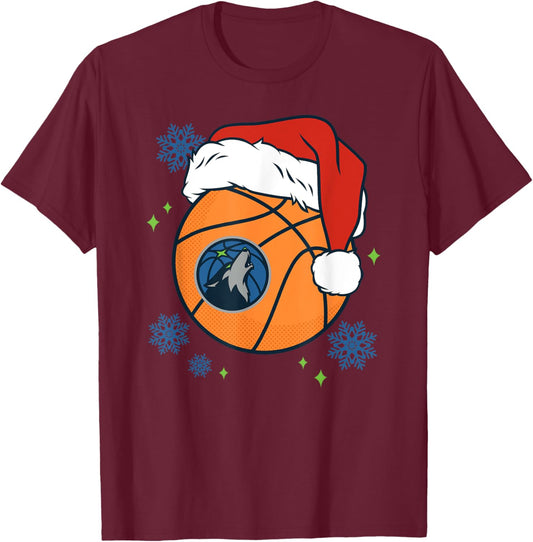 NBA Minnesota Timberwolves Christmas Santa Hat Ball T-Shirt - T-Shirt | Maroon