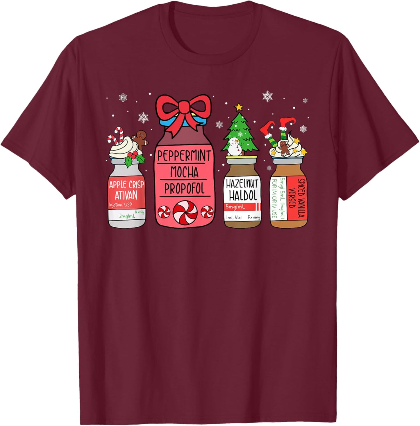 Peppermint Mocha Propofol Christmas Nurse ER ED ICU RN Scrub T-Shirt - T-Shirt | Maroon