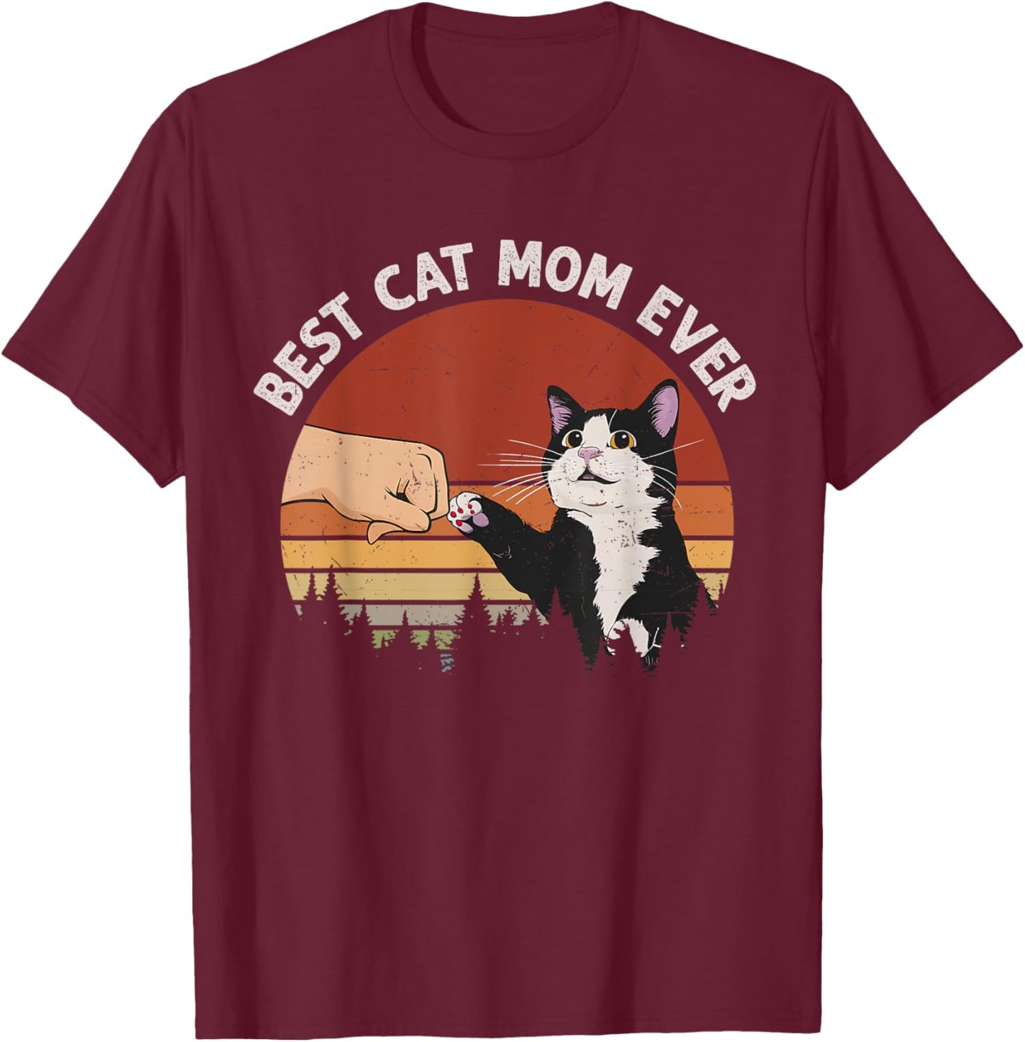 Best Cat Mom Ever Vintage Funny Cat T-Shirt - T-Shirt | Maroon