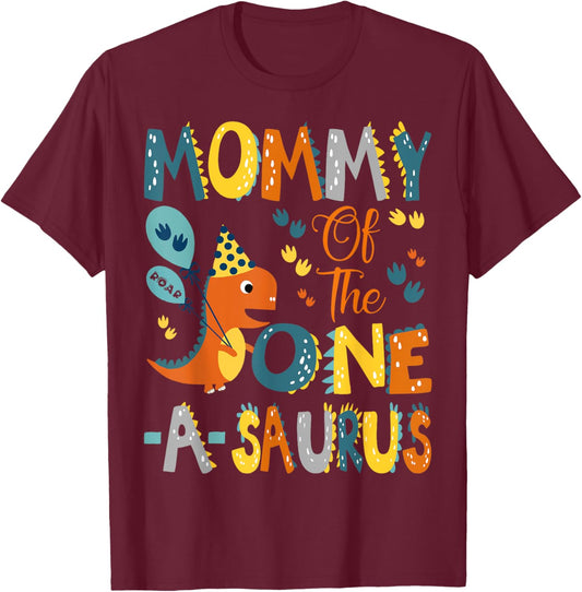 Mommy Of The One-A-Saurus 1St Birthday Dinosaur Party T-Shirt - T-Shirt | Maroon