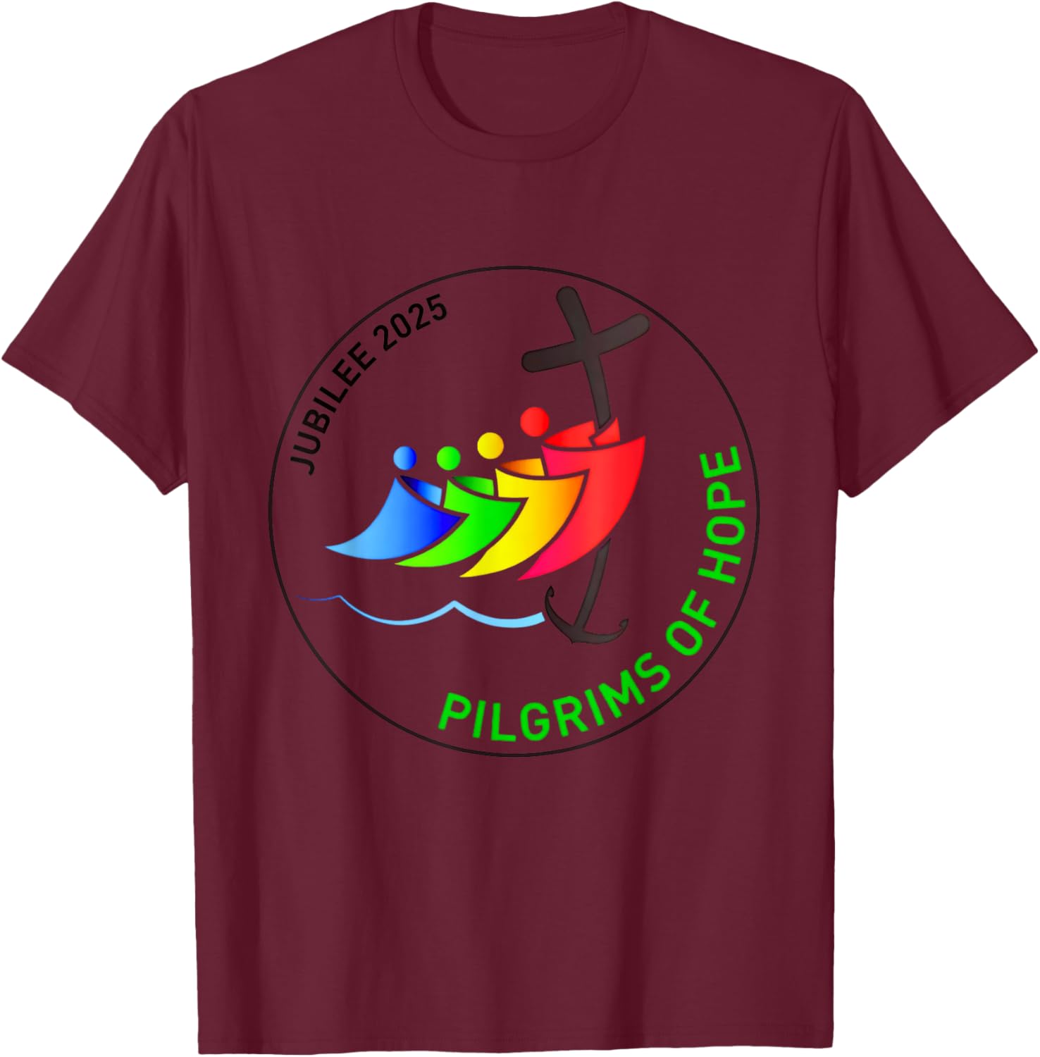 Catholic Jubilee 2025 Stained Glass Pilgrims Of Hope T-Shirt - T-Shirt | Maroon
