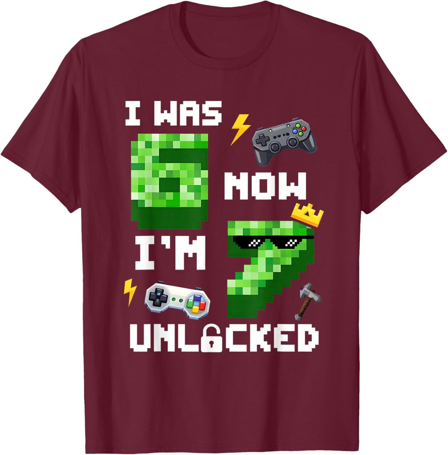 7th Birthday I was 6 Now Im 7 Unlocked 67 Boys Kids Youth T-Shirt - T-Shirt | Maroon