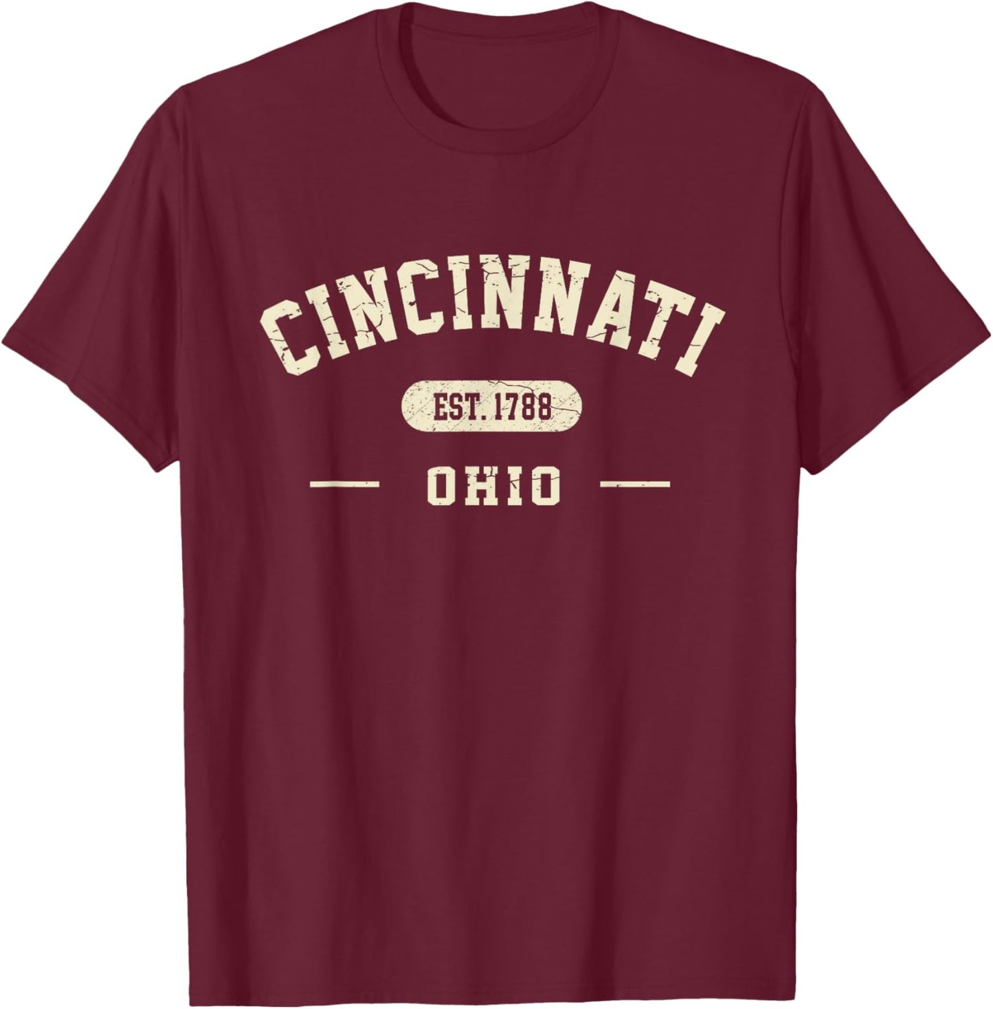 Cincinnati Ohio Est 1788 Vintage Retro Athletic Style T-Shirt - T-Shirt | Maroon