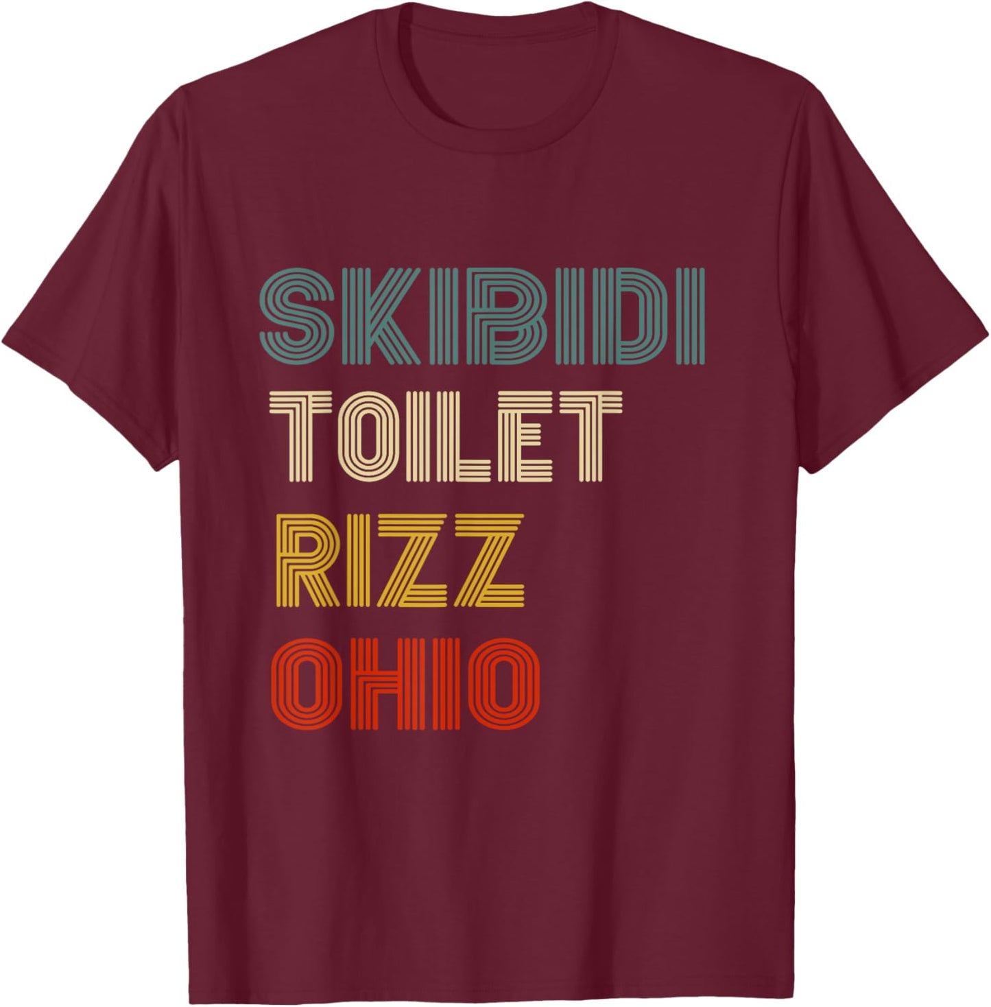 Funny Rizzler Ohio Skibidi Toilet Rizz - Black, -Adults, Short Sleeve, , Gaming Slang, School, Fun T-Shirt - T-Shirt | Maroon