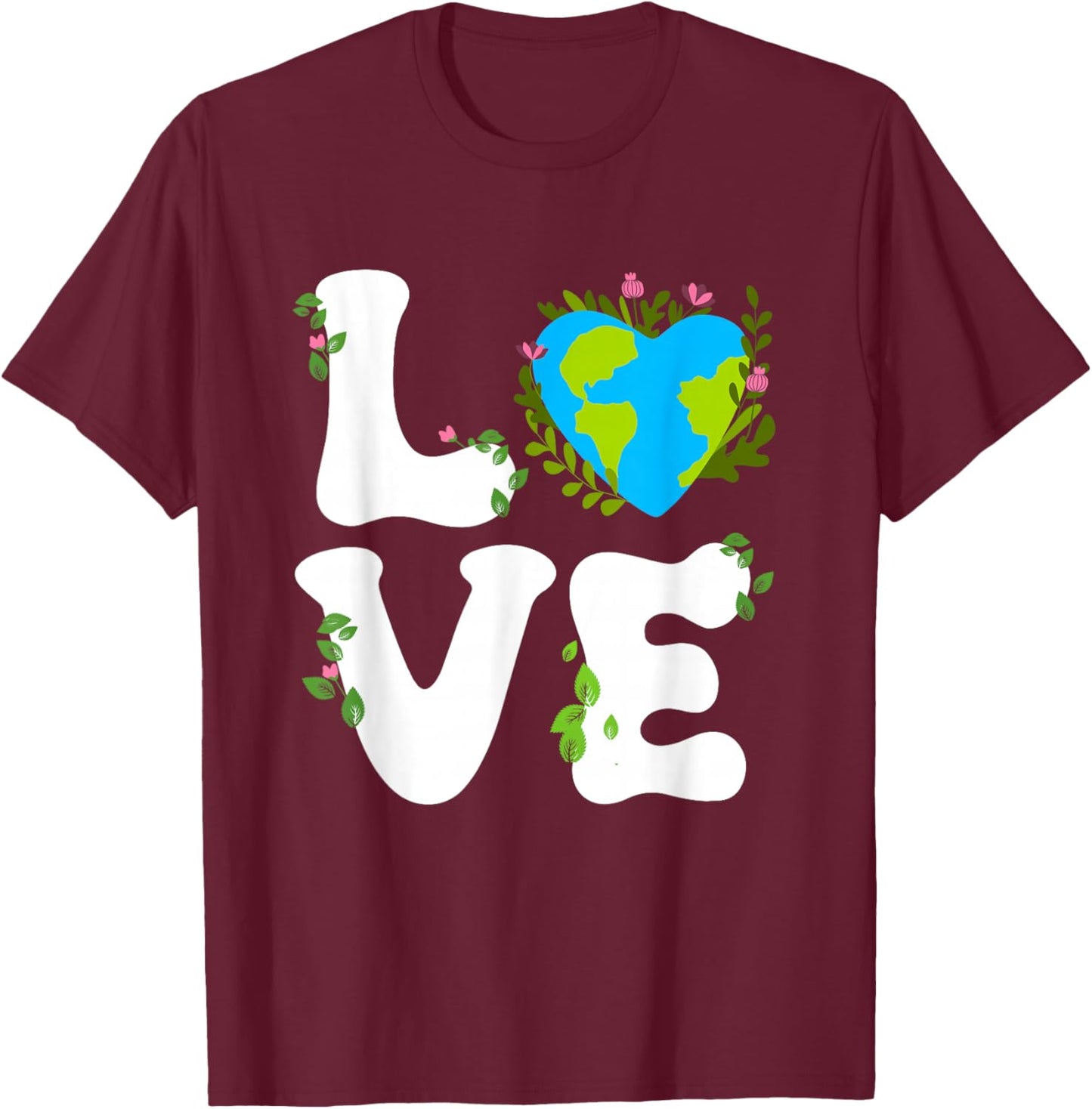 Love Earth Planet Distressed Environmental Earth Day Heart T-Shirt - T-Shirt | Maroon