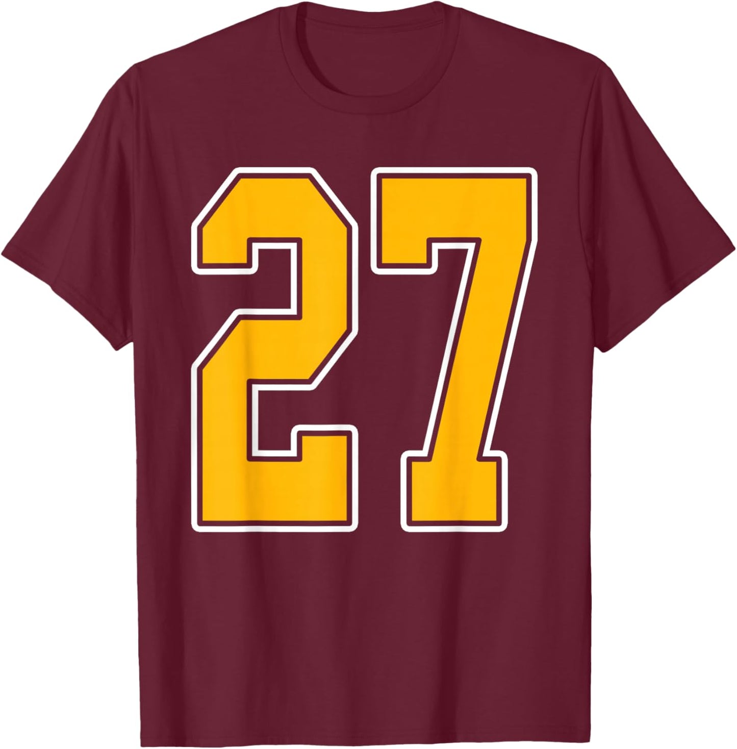 Gold and White Sports Number 27 Jersey Uniform Player T-Shirt - T-Shirt | Maroon