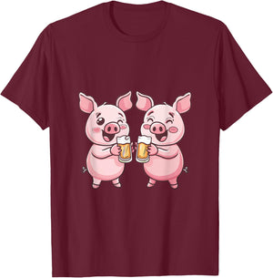 Drinking Pig With Beer | Birthday Party T-Shirt - T-Shirt | Maroon