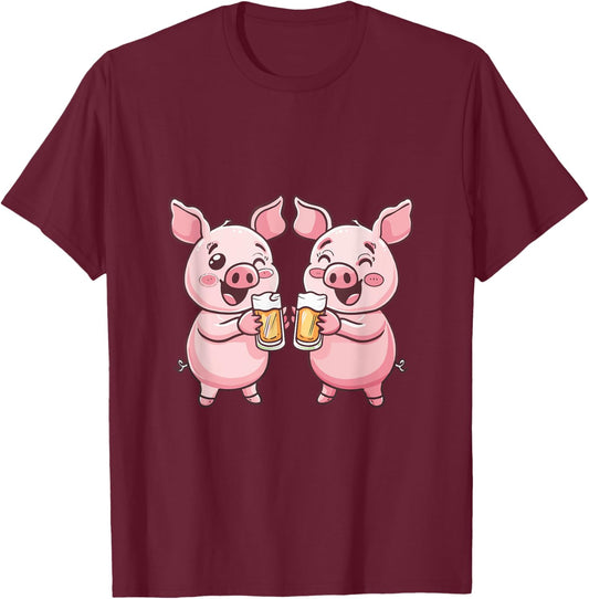 Drinking Pig With Beer | Birthday Party T-Shirt - T-Shirt | Maroon
