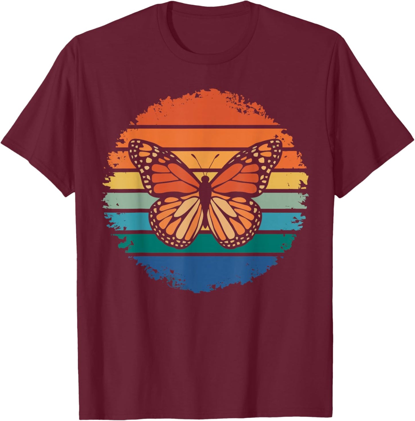 Cute Butterflies Animal Lover Retro Vintage Monarch Butterfly , Women, Kids - Black, Small, Short Sleeve T-Shirt - T-Shirt | Maroon