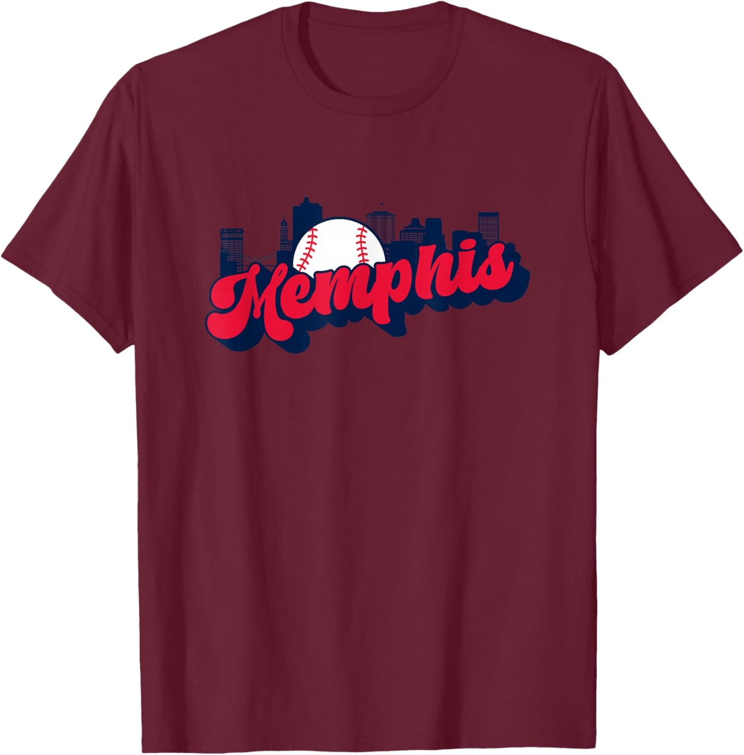 Memphis Baseball Vintage City Skyline Baseball Lover T-Shirt - T-Shirt | Maroon