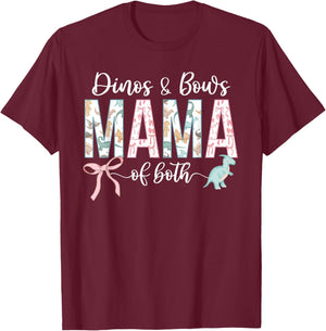Dinos & Bows Mama of Both Mother of Boys and Girls T-Shirt - T-Shirt | Maroon
