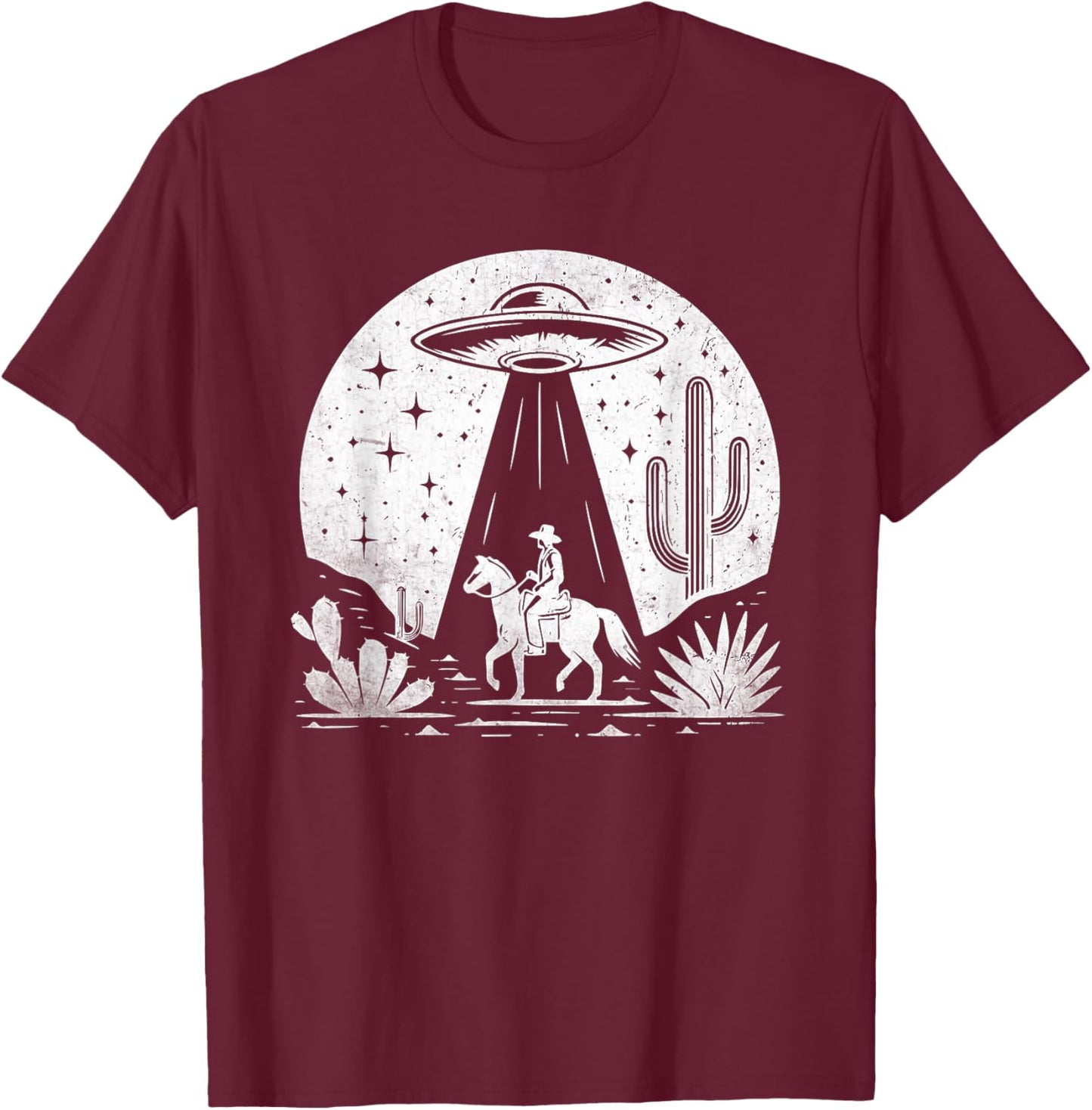 UFO Western Retro Vintage Cowboy Western Rodeo Howdy Alien T-Shirt - T-Shirt | Maroon