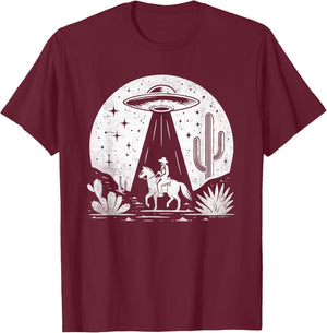 UFO Western Retro Vintage Cowboy Western Rodeo Howdy Alien T-Shirt - T-Shirt | Maroon