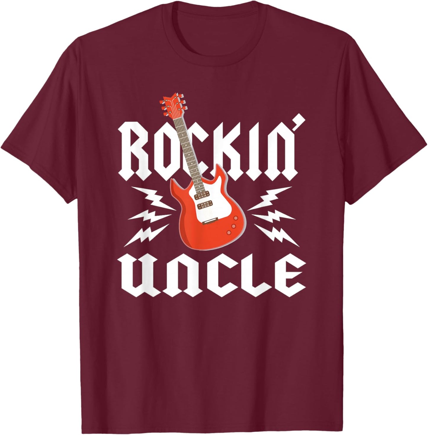 Uncle Rockin One Birthday Family Matching Rock Guitar T-Shirt - T-Shirt | Maroon