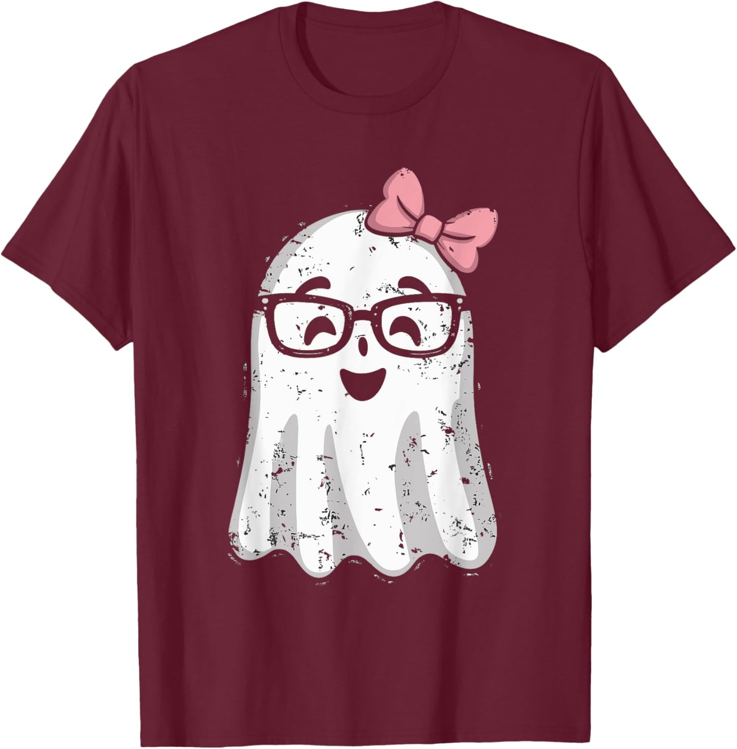 Ghost Eyeglass Girl Halloween Girly Ghost T-Shirt - T-Shirt | Maroon