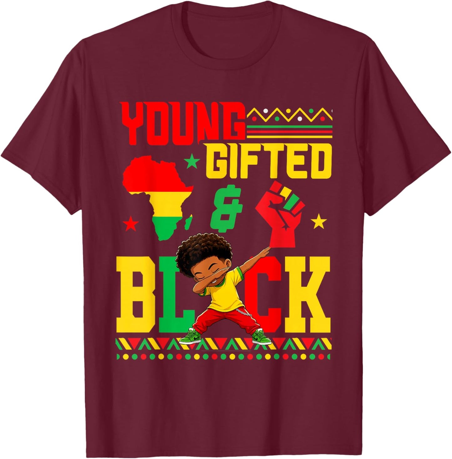 Juneteenth Young Gifted Dabbing African Black Boy Kids Youth T-Shirt - T-Shirt | Maroon