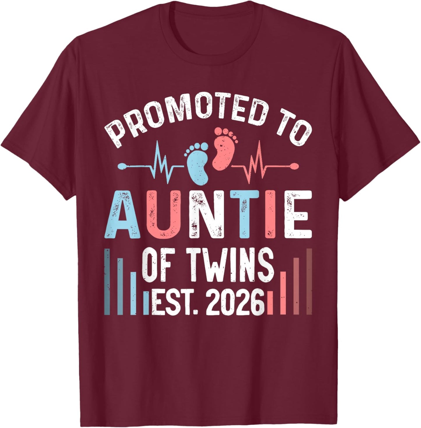 Promoted to Auntie of Twins Est 2026 Twin Baby Shower T-Shirt - T-Shirt | Maroon
