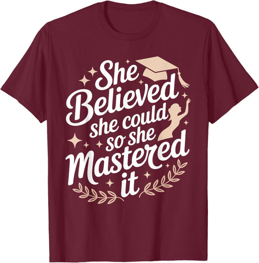 Masters Degree Graduation Art Girls Masters Degree T-Shirt - T-Shirt | Maroon