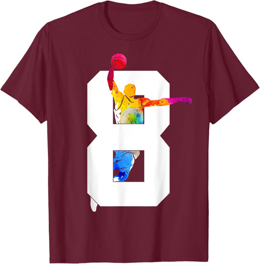 8 Years Basketball 8th Birthday T-Shirt - T-Shirt | Maroon