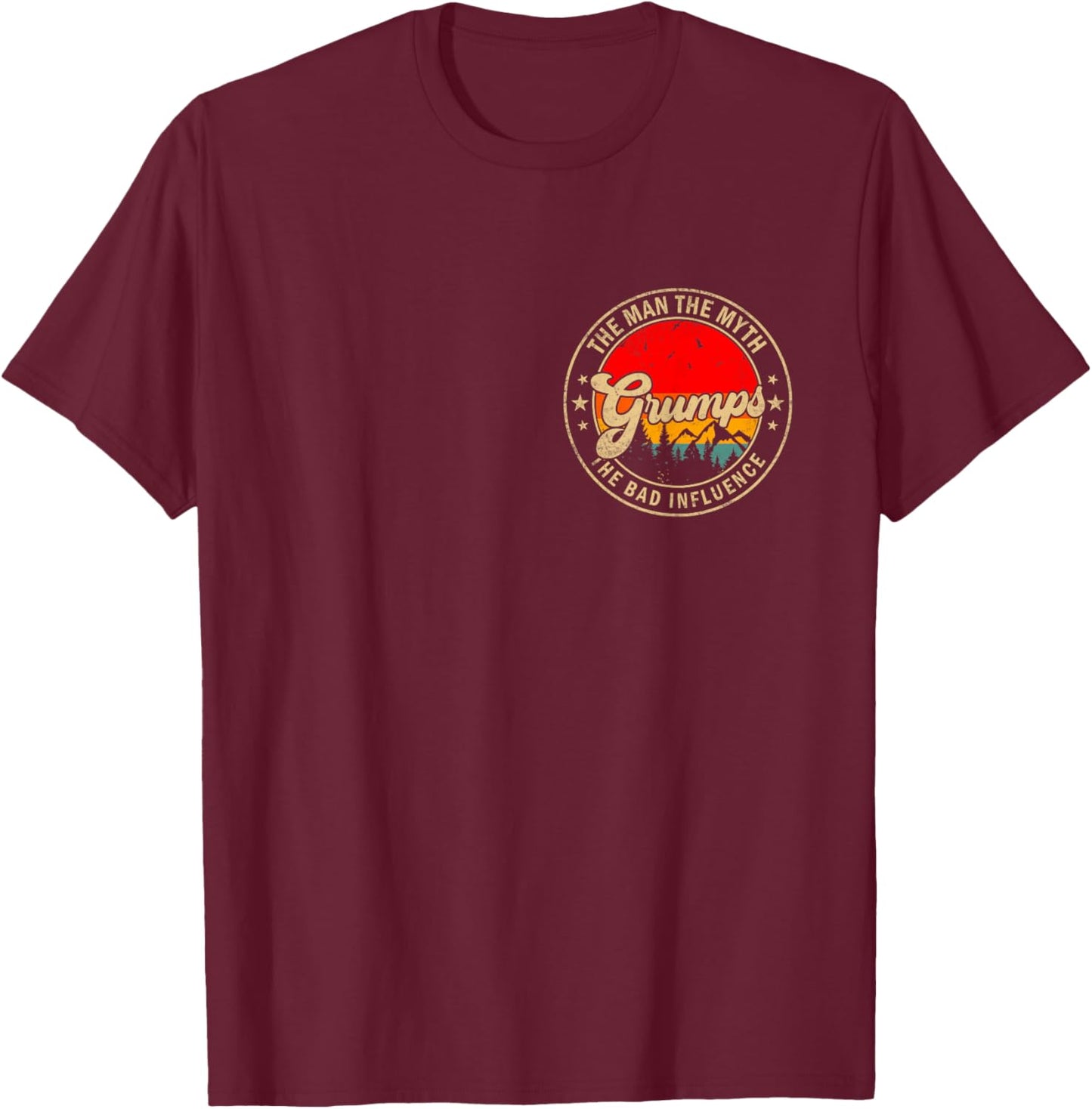 Grumps The Man The Myth The Bad Influence Vintage Retro T-Shirt - T-Shirt | Maroon
