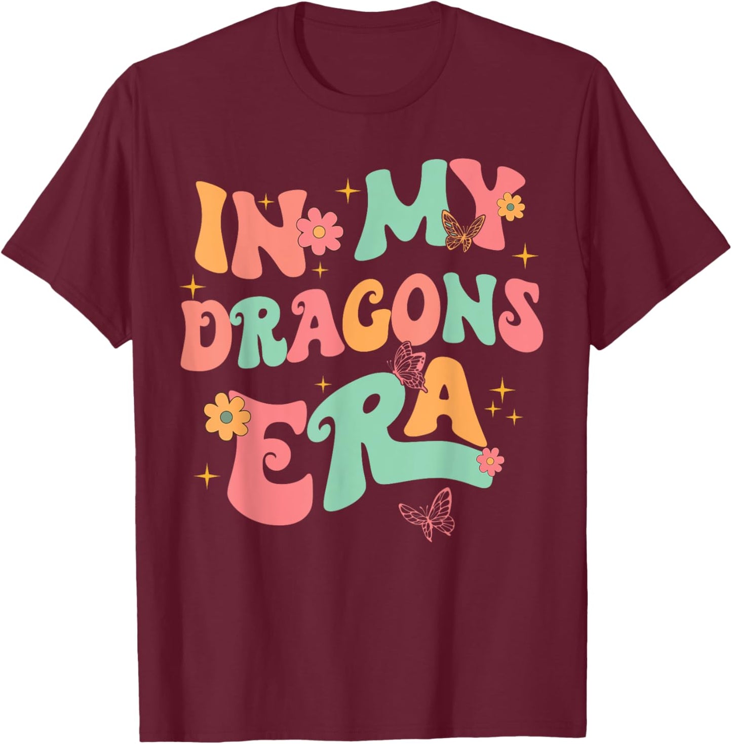 In My Dragons Era Back to School Spirit Game Retro Groovy T-Shirt - T-Shirt | Maroon