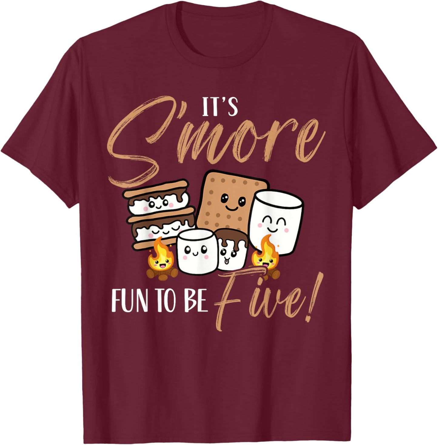 Birthday Campfire Marshmallow It's S'more Fun To Be Five 5th T-Shirt - T-Shirt | Maroon