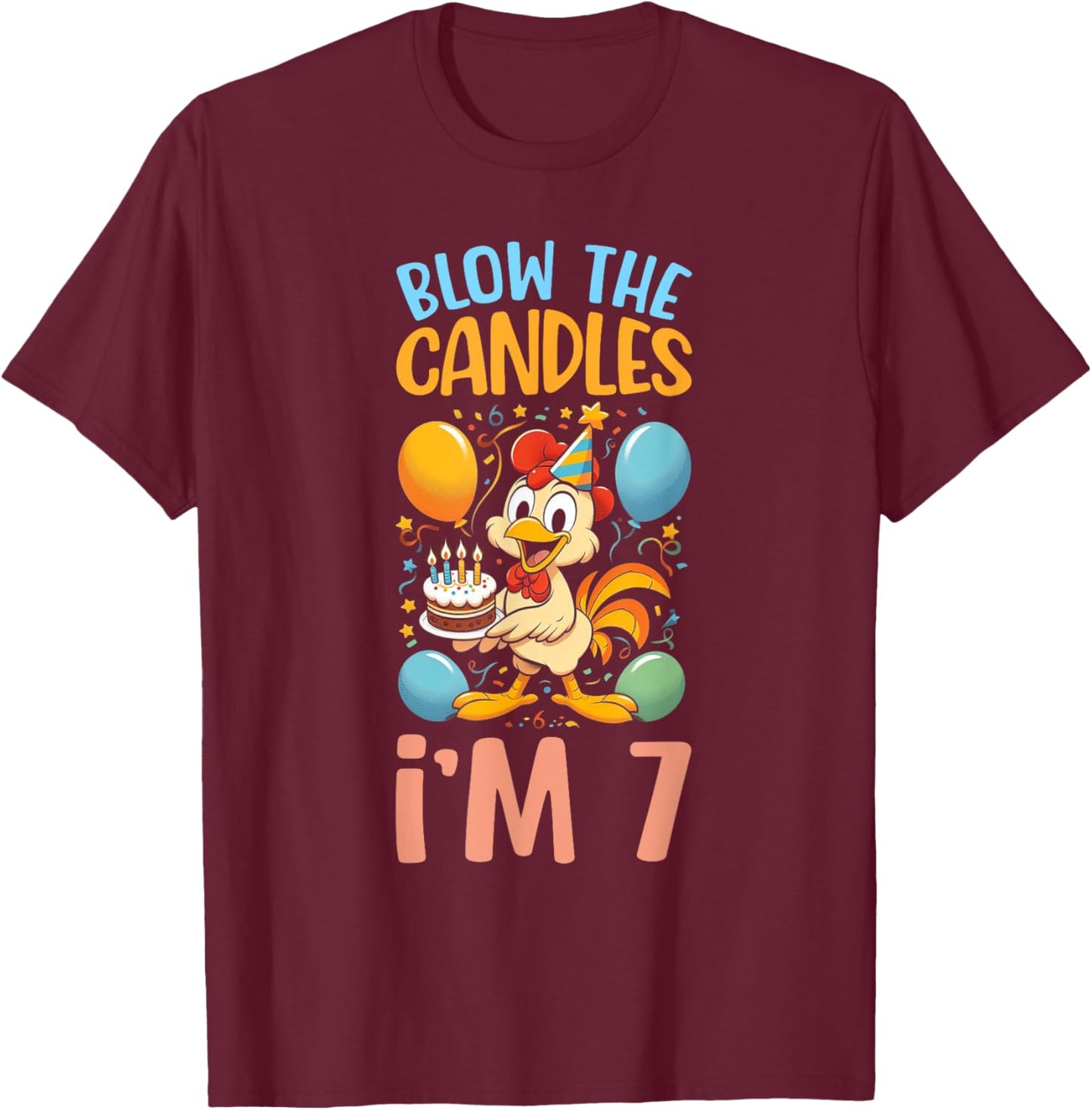 Chicken Kids 7th Birthday Party Boy 7 Year Old Bday Girl T-Shirt - T-Shirt | Maroon