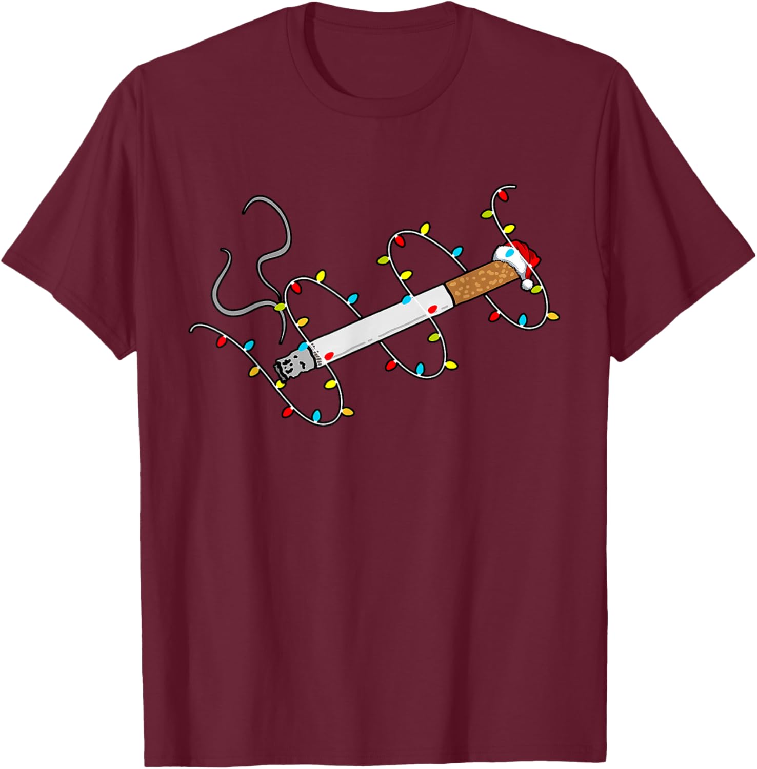 Christmas Lights Cigarette Santa Hat Smoker Pajama Xmas T-Shirt - T-Shirt | Maroon