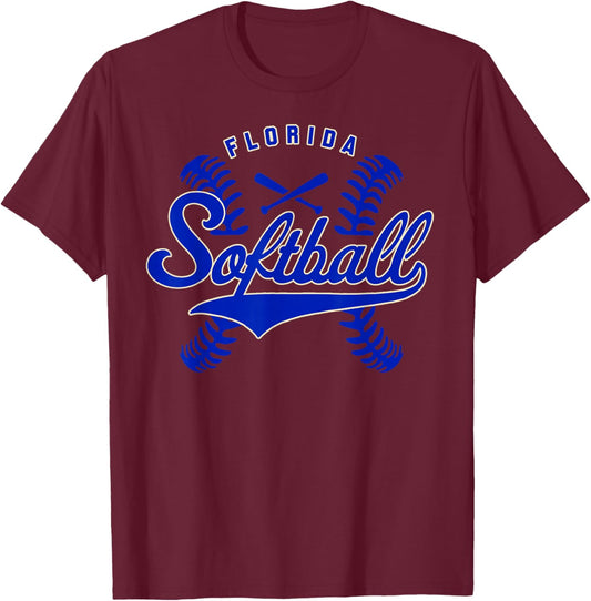 Florida Softball Vintage Kids Team Retro Softball Fan T-Shirt - T-Shirt | Maroon