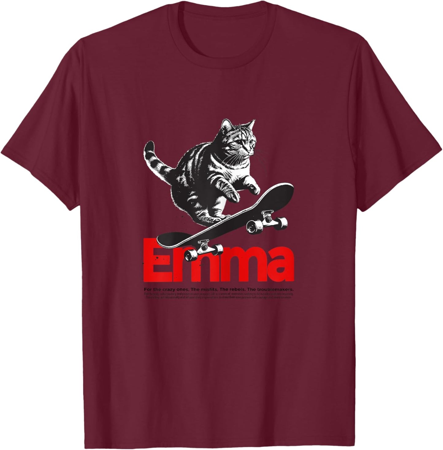 EMMA - Schöner Mädchen Name mit Katze & Skateboard T-Shirt - T-Shirt | Maroon