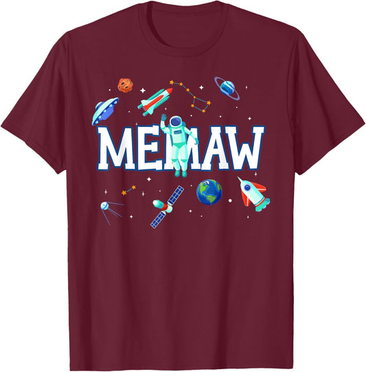 Memaw Astronaut Space Family Matching Birthday Party T-Shirt - T-Shirt | Maroon