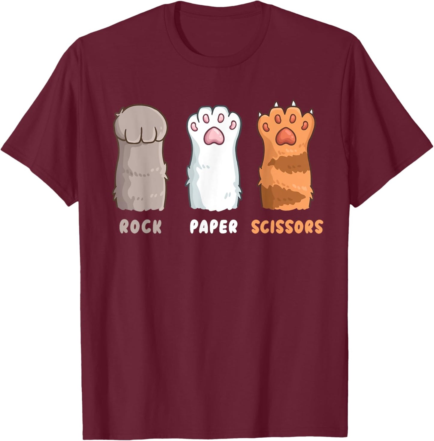 Cat Lover Cat Owner Funny Cat Rock Paper Scissors Women Girls Kids T-Shirt - T-Shirt | Maroon