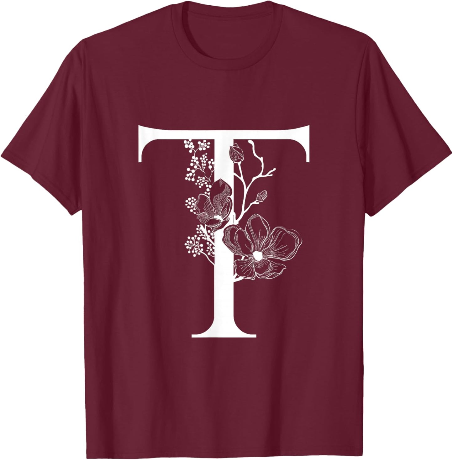 English Alphabet Letter White T Monogram Initial Black T-Shirt - T-Shirt | Maroon