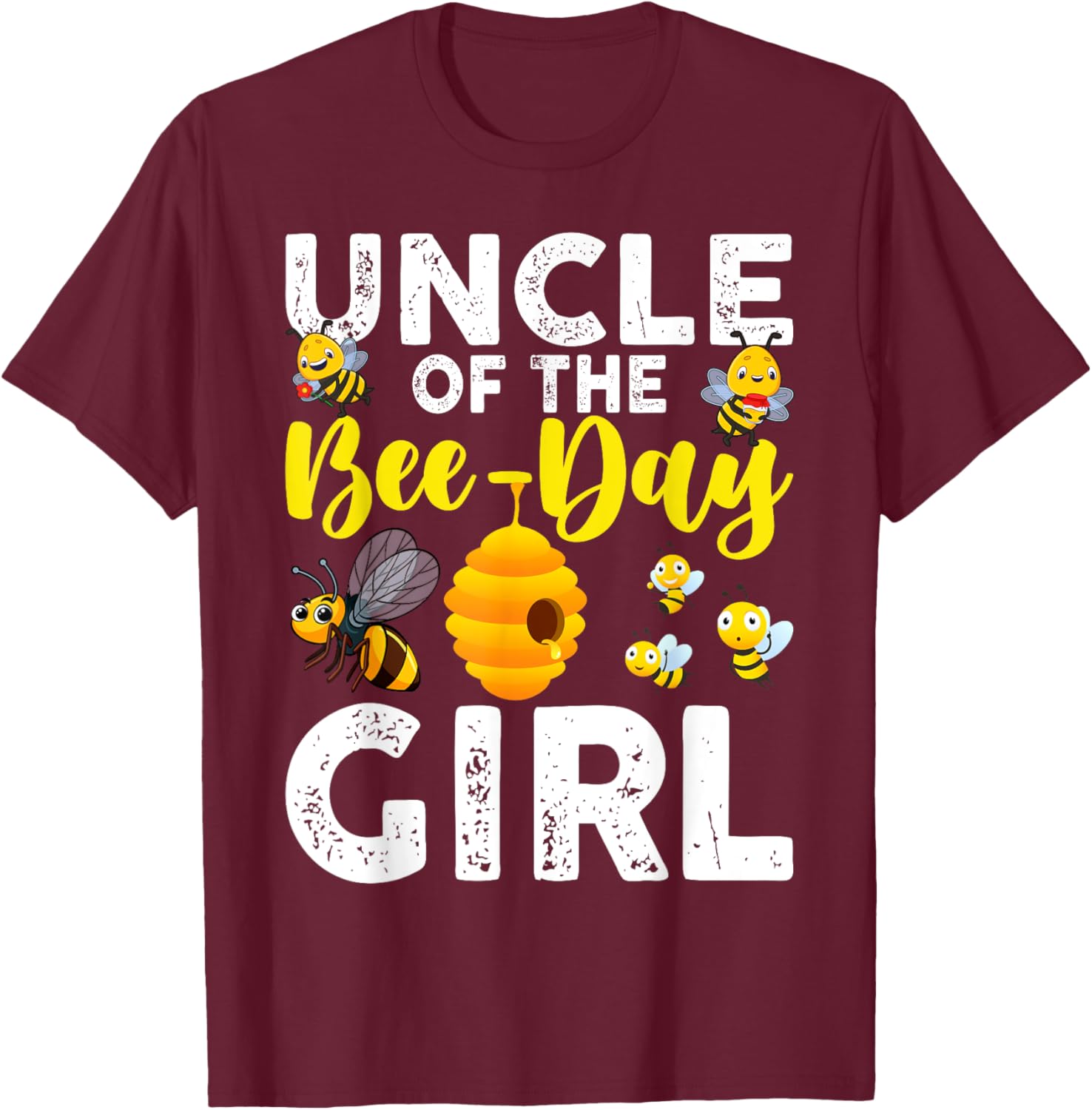 Uncle of the Bee-Day Girl Bee Birthday Party Matching Family T-Shirt - T-Shirt | Maroon