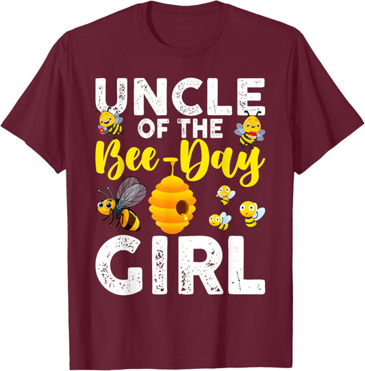 Uncle of the Bee-Day Girl Bee Birthday Party Matching Family T-Shirt - T-Shirt | Maroon