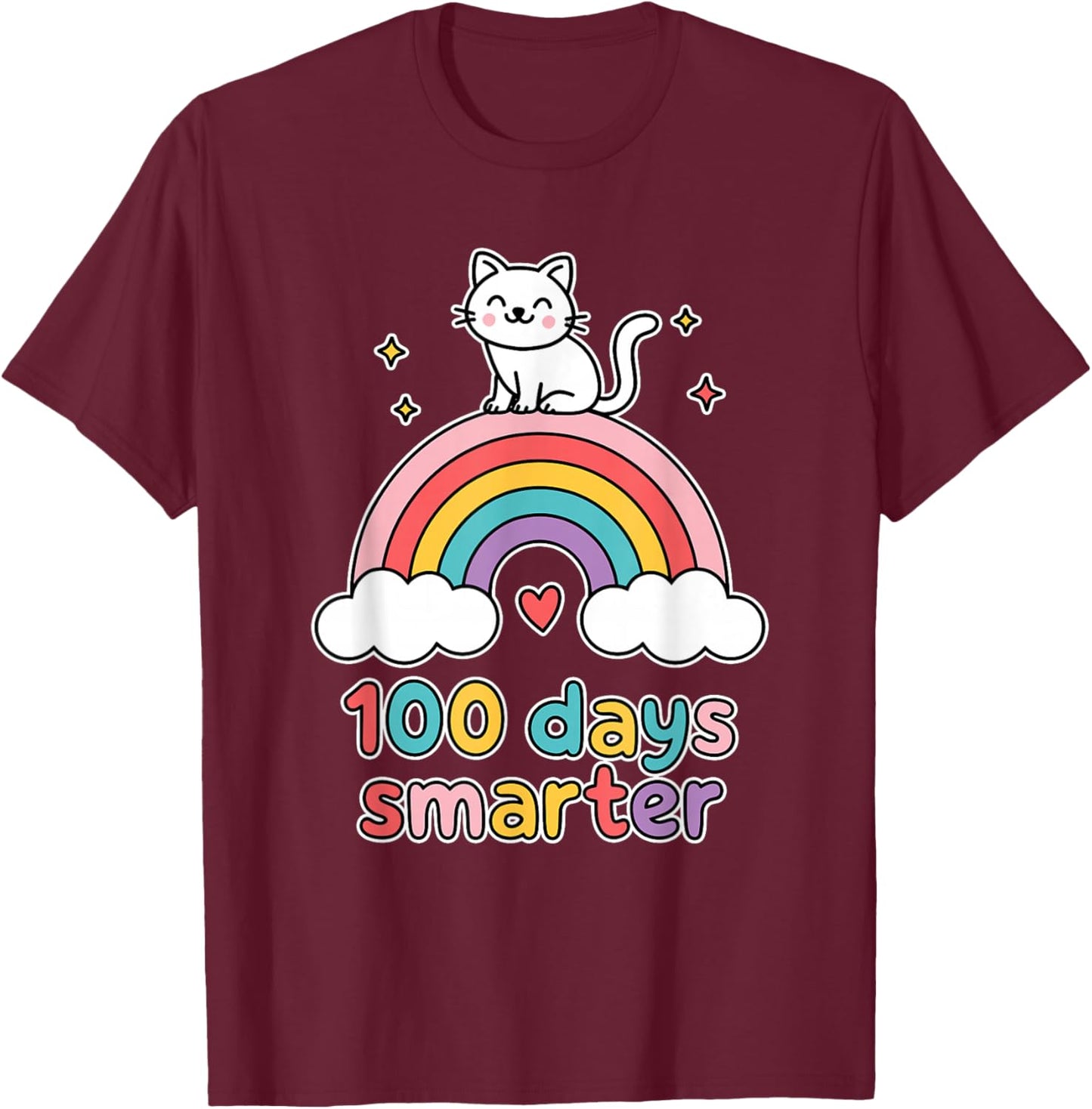 Chat Mignon Arc-en-Ciel Pastel 100 Days Smarter Fête T-Shirt - T-Shirt | Maroon