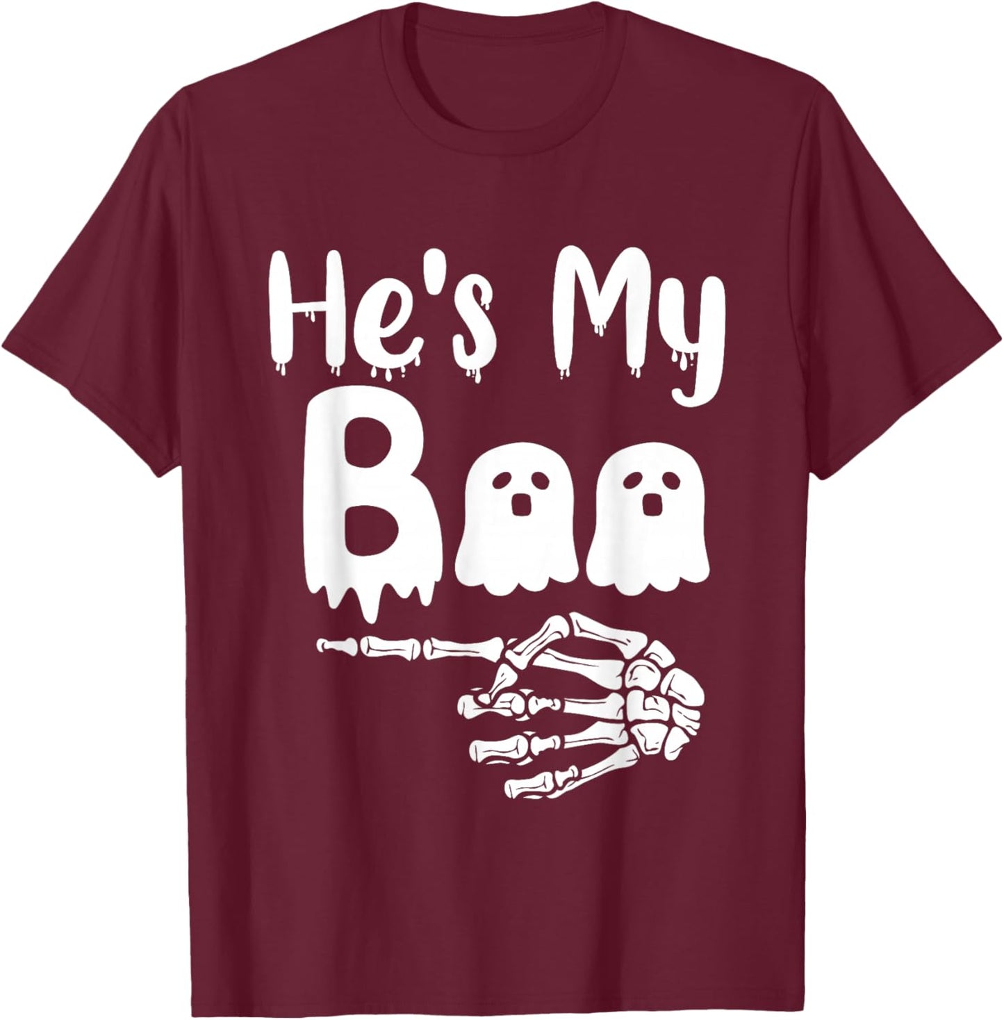 She's My Boo Matching Halloween Pajama Couples He's My Boo T-Shirt - T-Shirt | Maroon
