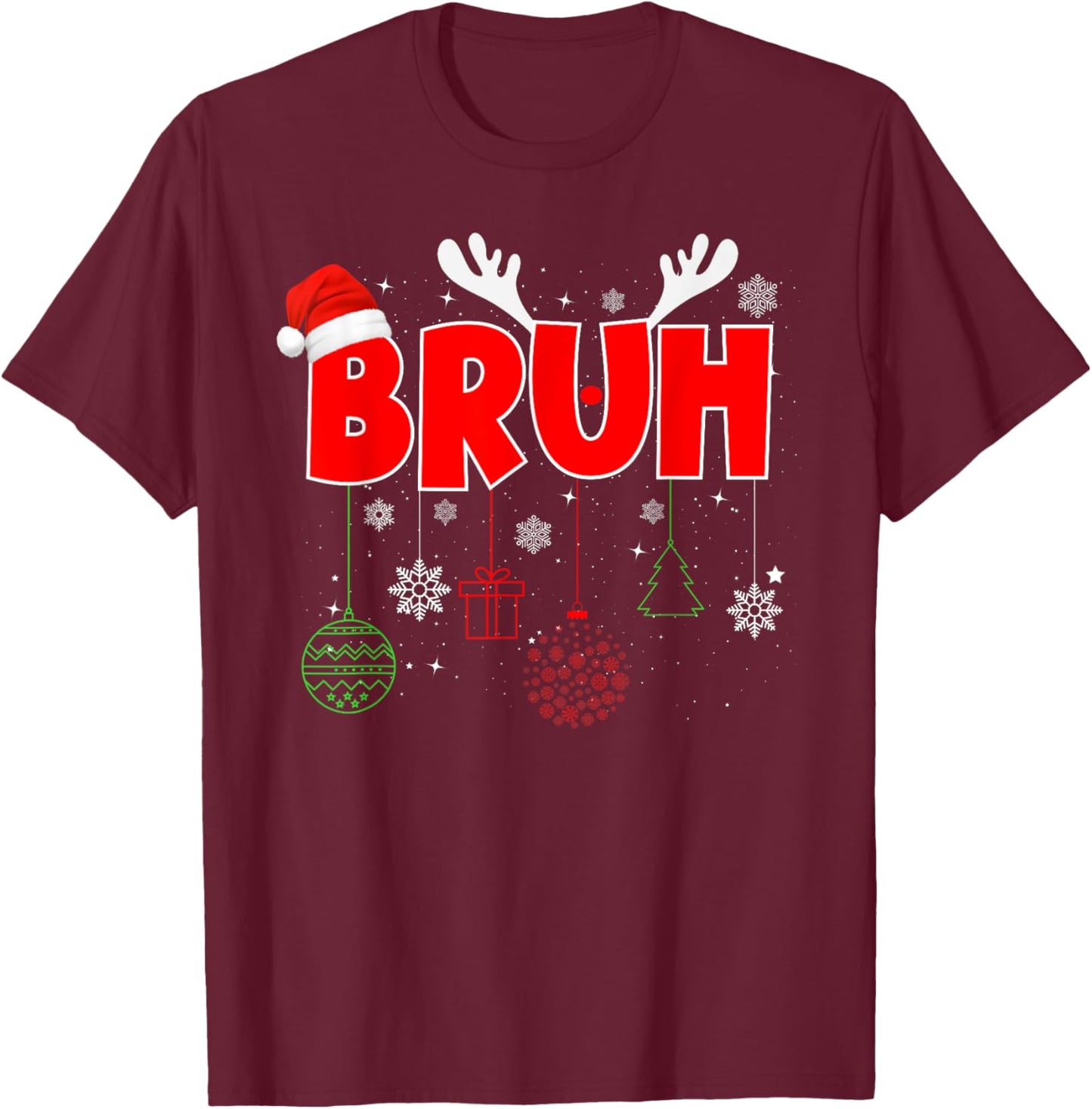 Bruh Reindeer Xmas Christmas PJ Pajamas For Girls Boys Kids T-Shirt - T-Shirt | Maroon