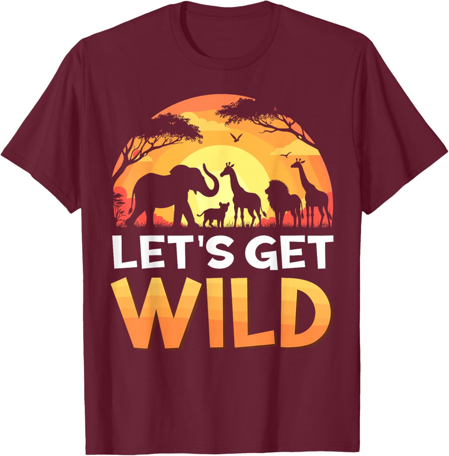 Let's Get Wild Zoo Animals Sunset Wildlife Matching Safari T-Shirt - T-Shirt | Maroon