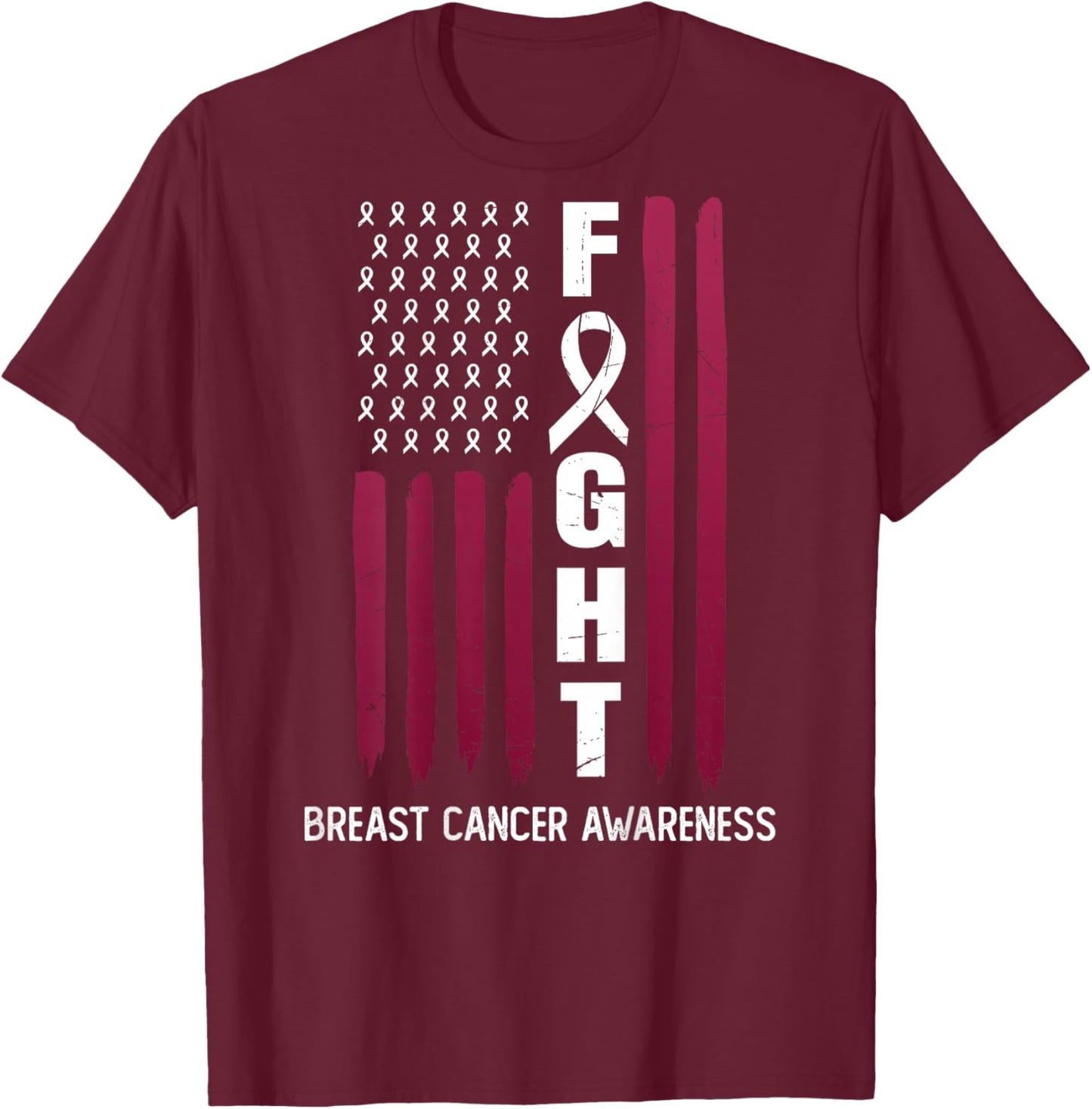 USA Pink Flag Breast Cancer Awareness Month - On Back T-Shirt - T-Shirt | Maroon