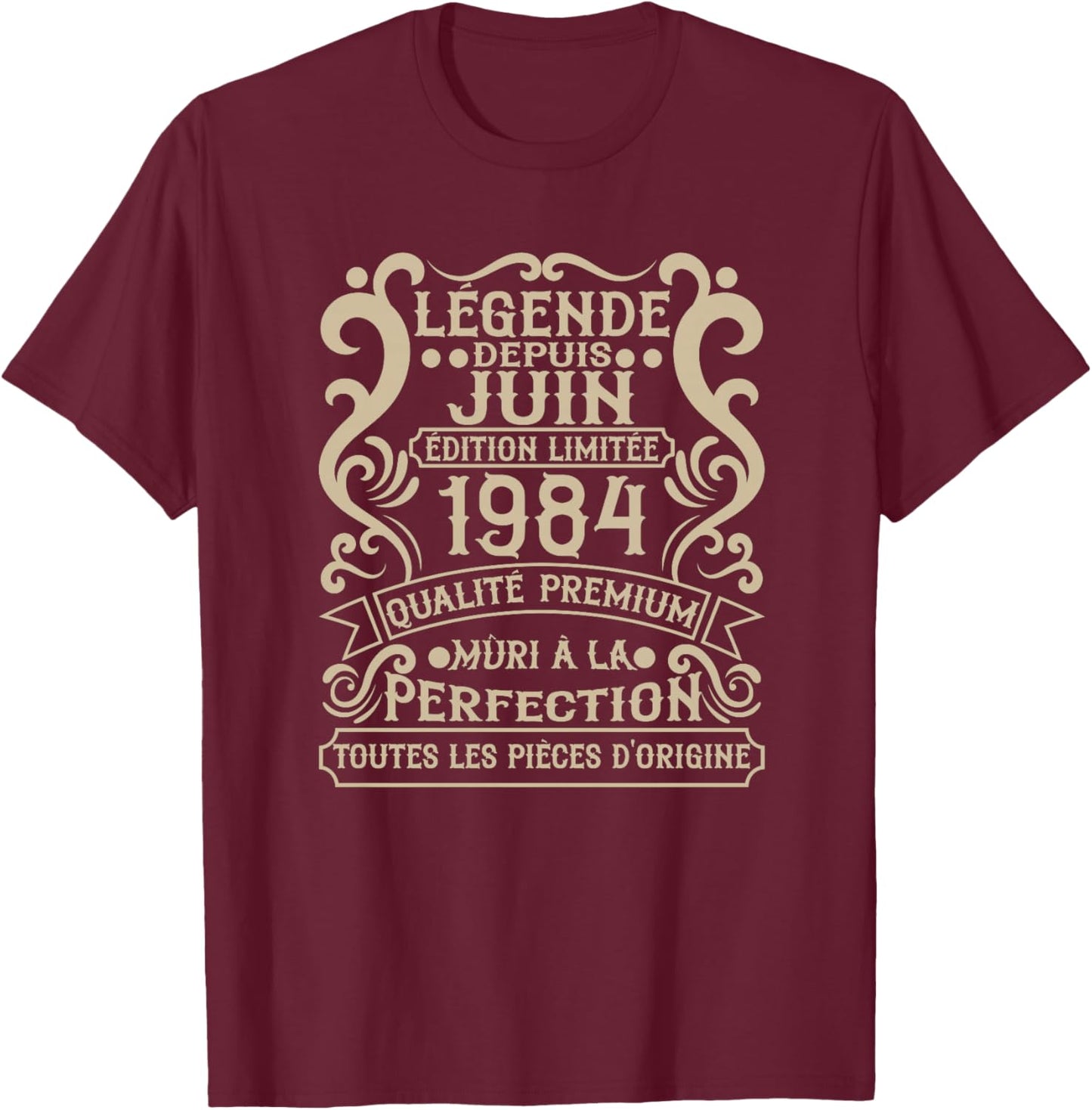 Juin 1984-42 Ans Anniversaire Cadeau Vintage 1984 Haut de Gamme T-Shirt - T-Shirt | Maroon