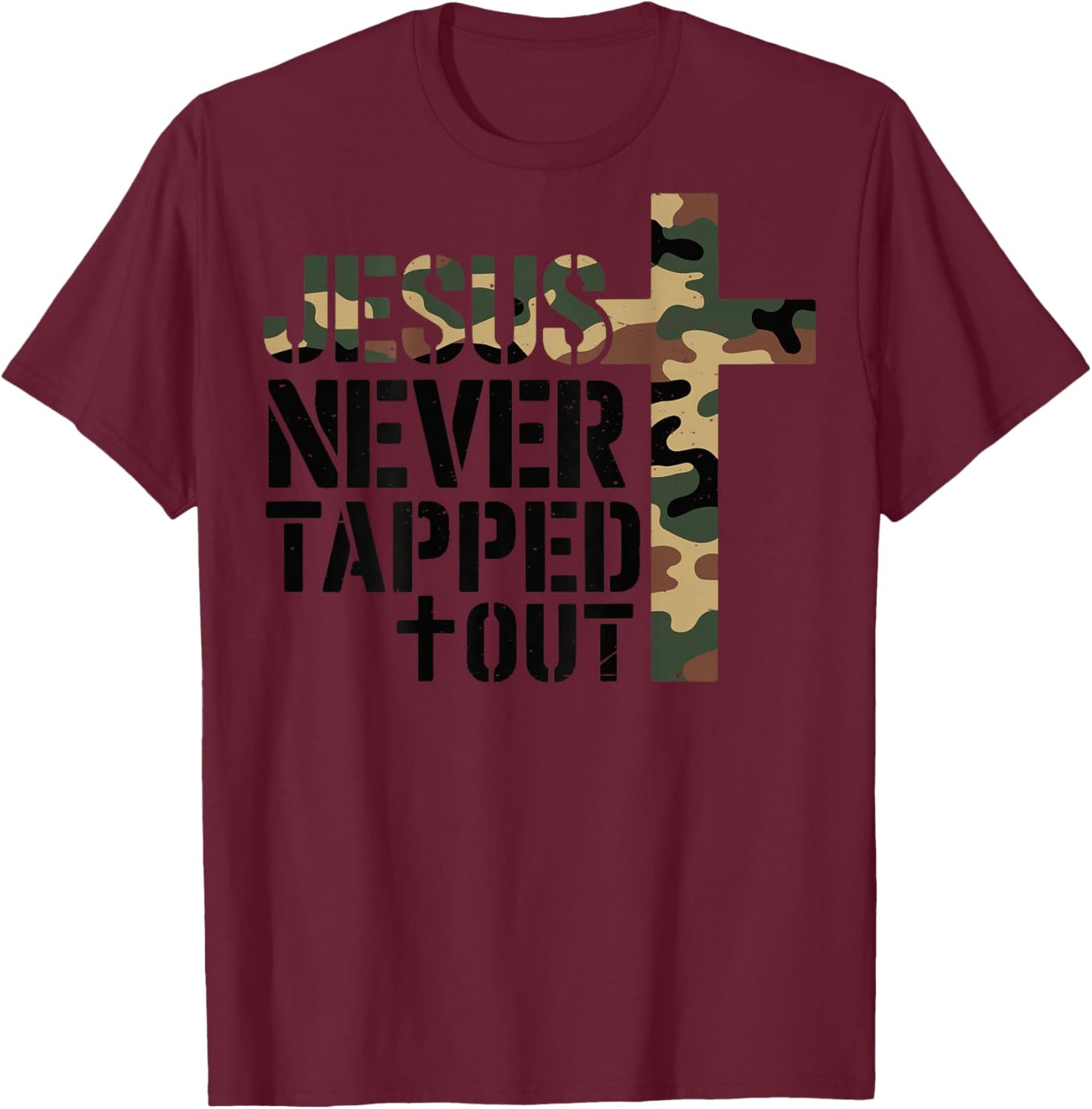 Boys Camo Christian Wrestling Jesus Never Tapped Out On Back T-Shirt - T-Shirt | Maroon