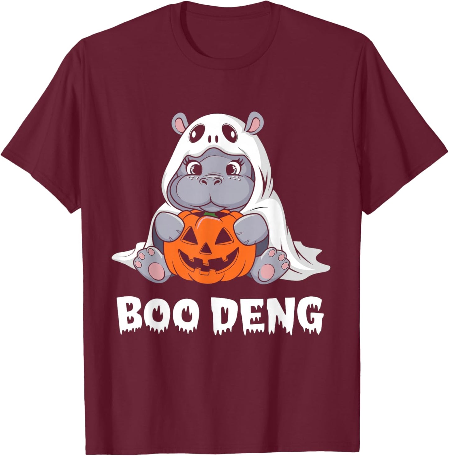 Funny Halloween Moo Deng Baby Hippo Boo Deng Ghost Costume T-Shirt - T-Shirt | Maroon